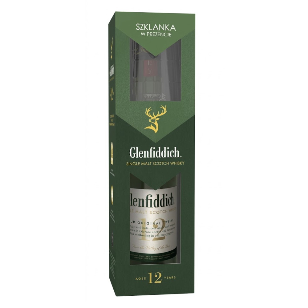 Whisky Glenfiddich 12YO 40% 700 ml + szklanka