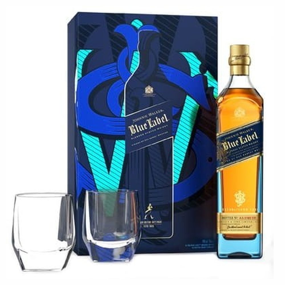 Whisky Johnnie Walker Blue Label Crystal 40% 700 ml + 2 szklanki
